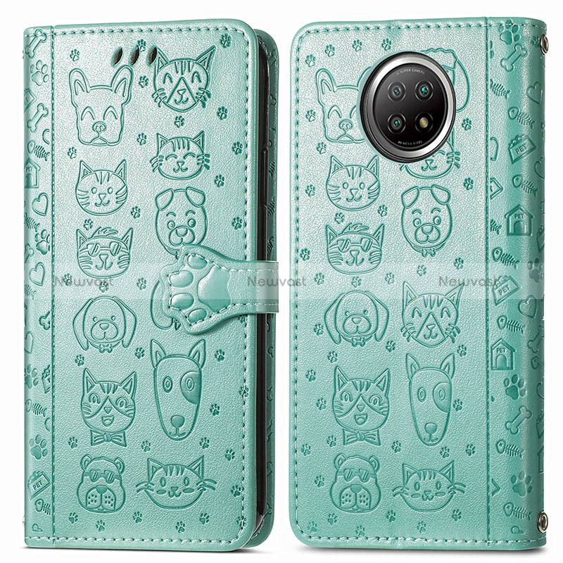 Leather Case Stands Fashionable Pattern Flip Cover Holder S03D for Xiaomi Mi 10i 5G Green