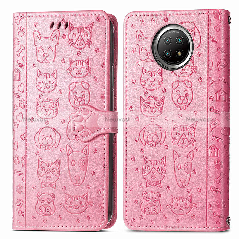 Leather Case Stands Fashionable Pattern Flip Cover Holder S03D for Xiaomi Mi 10i 5G Pink