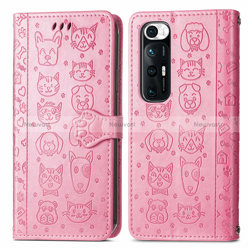 Leather Case Stands Fashionable Pattern Flip Cover Holder S03D for Xiaomi Mi 10S 5G Pink