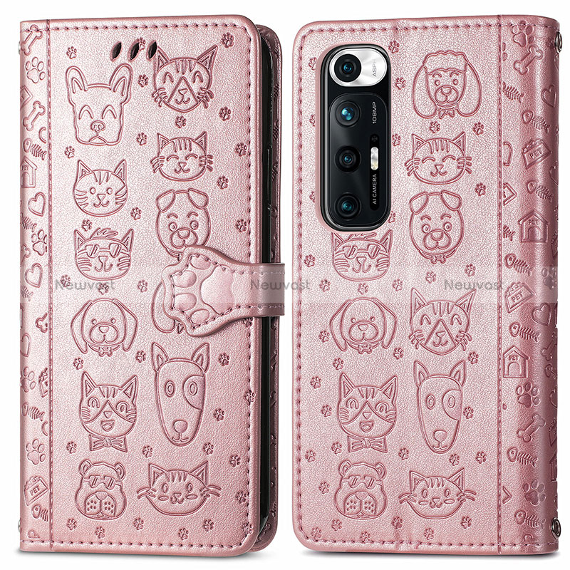 Leather Case Stands Fashionable Pattern Flip Cover Holder S03D for Xiaomi Mi 10S 5G Rose Gold