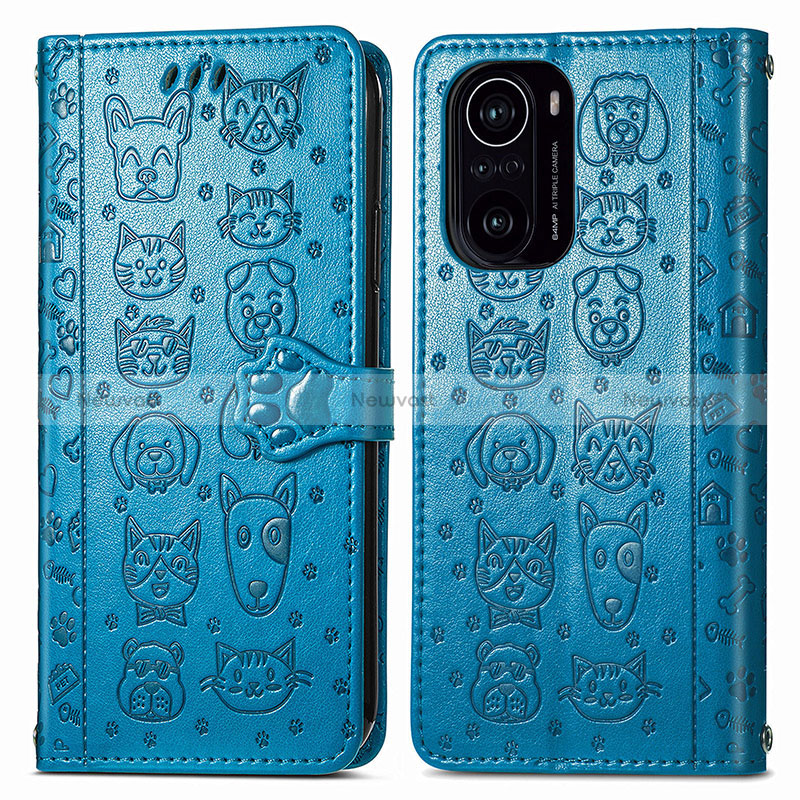 Leather Case Stands Fashionable Pattern Flip Cover Holder S03D for Xiaomi Mi 11i 5G Blue