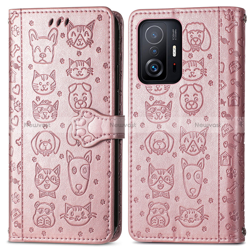 Leather Case Stands Fashionable Pattern Flip Cover Holder S03D for Xiaomi Mi 11T 5G Rose Gold