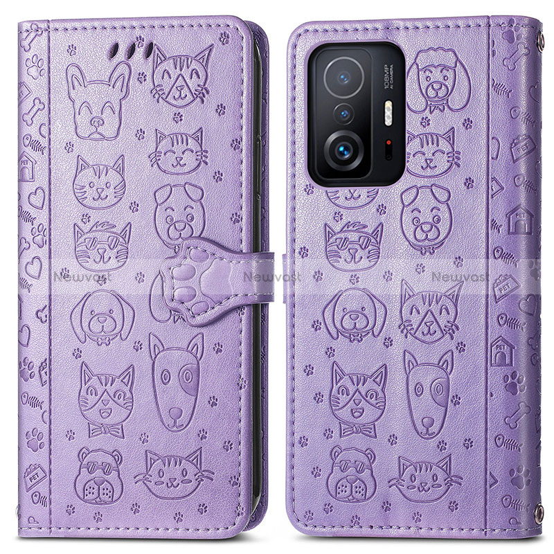 Leather Case Stands Fashionable Pattern Flip Cover Holder S03D for Xiaomi Mi 11T Pro 5G Purple