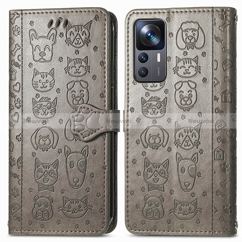 Leather Case Stands Fashionable Pattern Flip Cover Holder S03D for Xiaomi Mi 12T 5G Gray