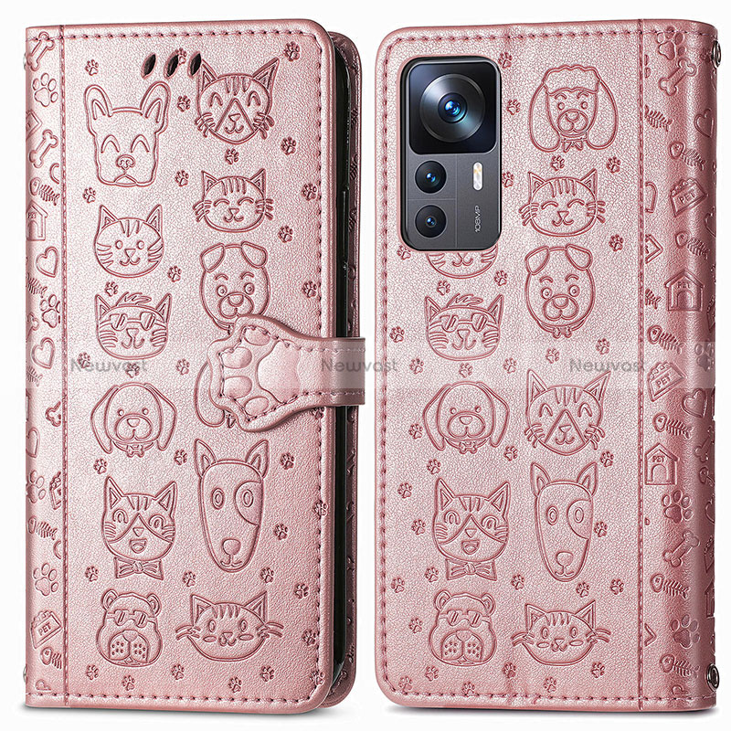 Leather Case Stands Fashionable Pattern Flip Cover Holder S03D for Xiaomi Mi 12T 5G Rose Gold