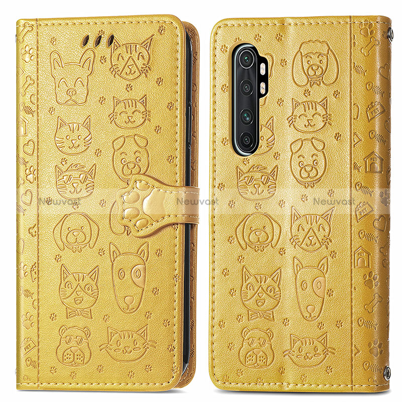 Leather Case Stands Fashionable Pattern Flip Cover Holder S03D for Xiaomi Mi Note 10 Lite Yellow