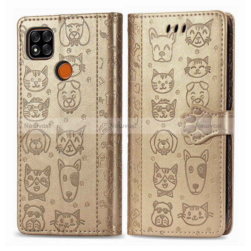Leather Case Stands Fashionable Pattern Flip Cover Holder S03D for Xiaomi POCO C3 Gold