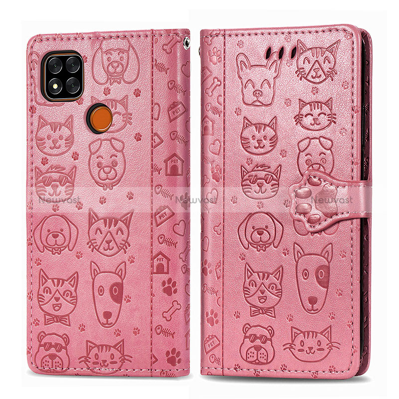 Leather Case Stands Fashionable Pattern Flip Cover Holder S03D for Xiaomi POCO C31 Pink