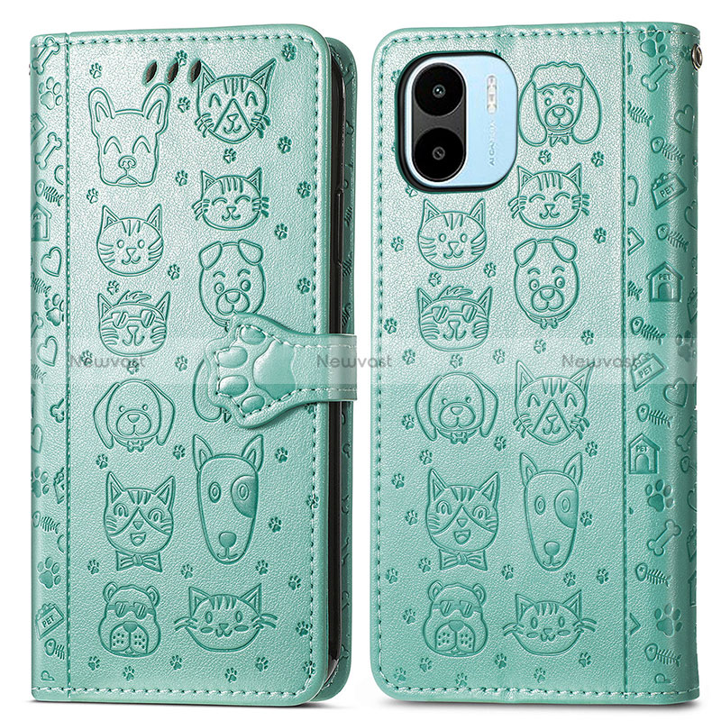 Leather Case Stands Fashionable Pattern Flip Cover Holder S03D for Xiaomi Poco C51 Green