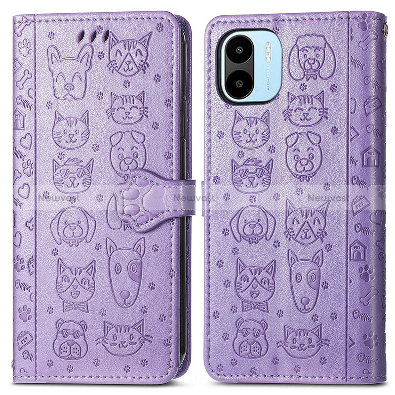 Leather Case Stands Fashionable Pattern Flip Cover Holder S03D for Xiaomi Poco C51 Purple