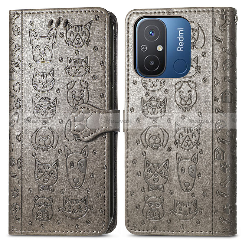 Leather Case Stands Fashionable Pattern Flip Cover Holder S03D for Xiaomi Poco C55 Gray