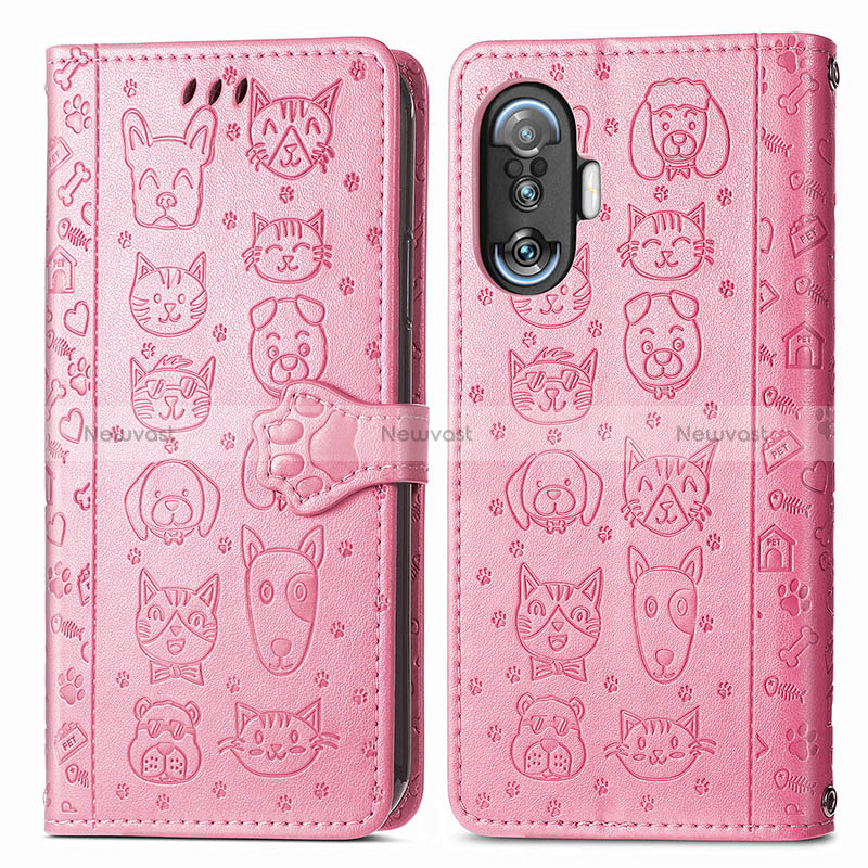 Leather Case Stands Fashionable Pattern Flip Cover Holder S03D for Xiaomi Poco F3 GT 5G Pink