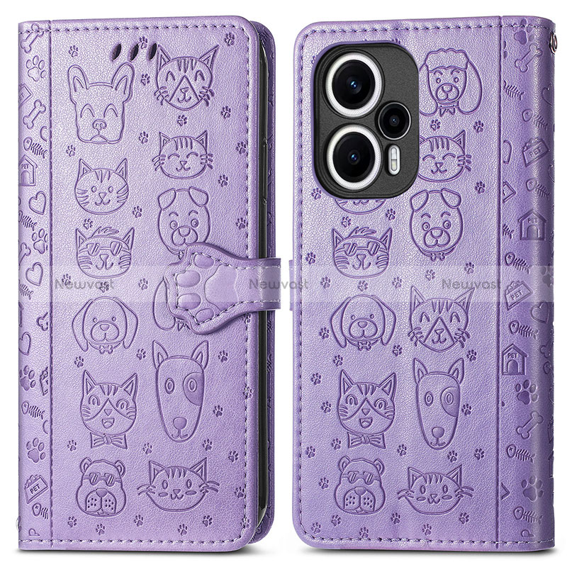 Leather Case Stands Fashionable Pattern Flip Cover Holder S03D for Xiaomi Poco F5 5G Purple