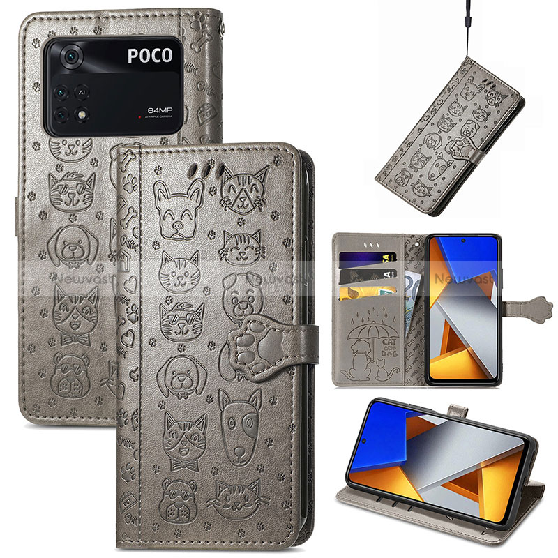 Leather Case Stands Fashionable Pattern Flip Cover Holder S03D for Xiaomi Poco M4 Pro 4G