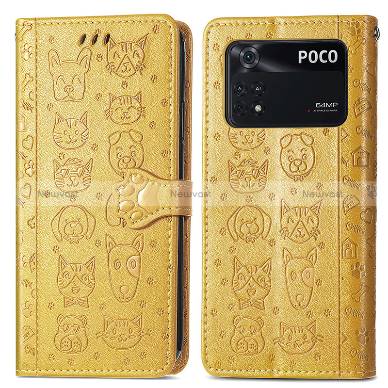 Leather Case Stands Fashionable Pattern Flip Cover Holder S03D for Xiaomi Poco M4 Pro 4G