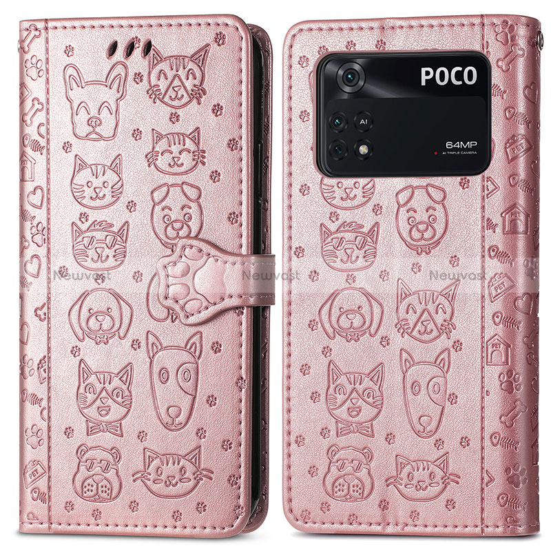 Leather Case Stands Fashionable Pattern Flip Cover Holder S03D for Xiaomi Poco M4 Pro 4G