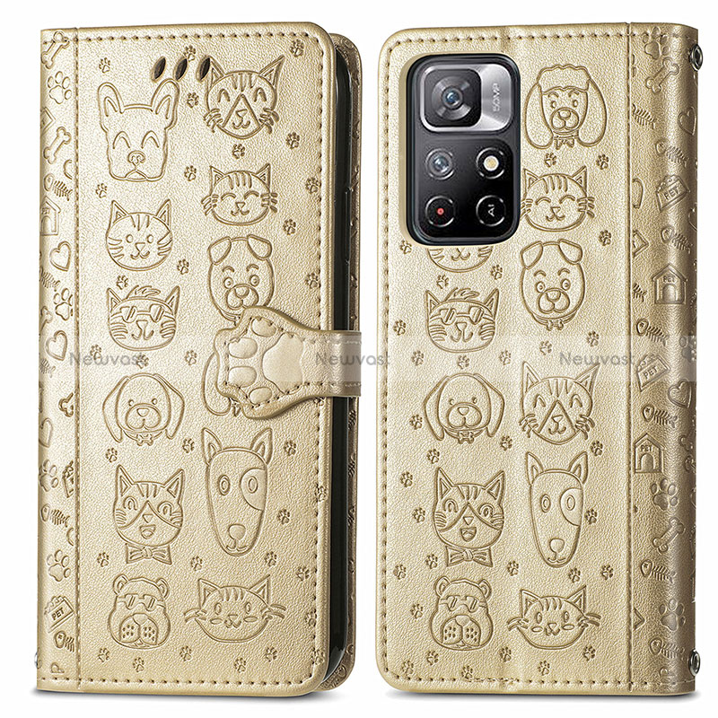 Leather Case Stands Fashionable Pattern Flip Cover Holder S03D for Xiaomi Poco M4 Pro 5G Gold