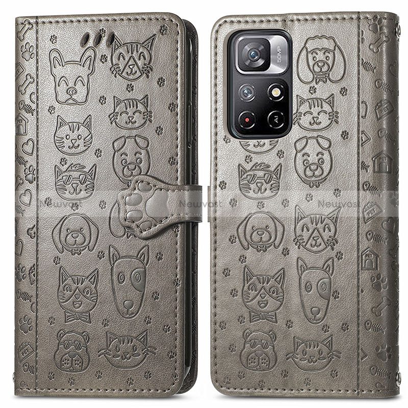 Leather Case Stands Fashionable Pattern Flip Cover Holder S03D for Xiaomi Poco M4 Pro 5G Gray