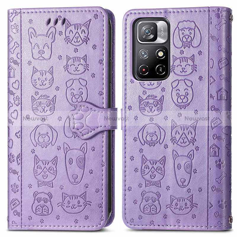 Leather Case Stands Fashionable Pattern Flip Cover Holder S03D for Xiaomi Poco M4 Pro 5G Purple