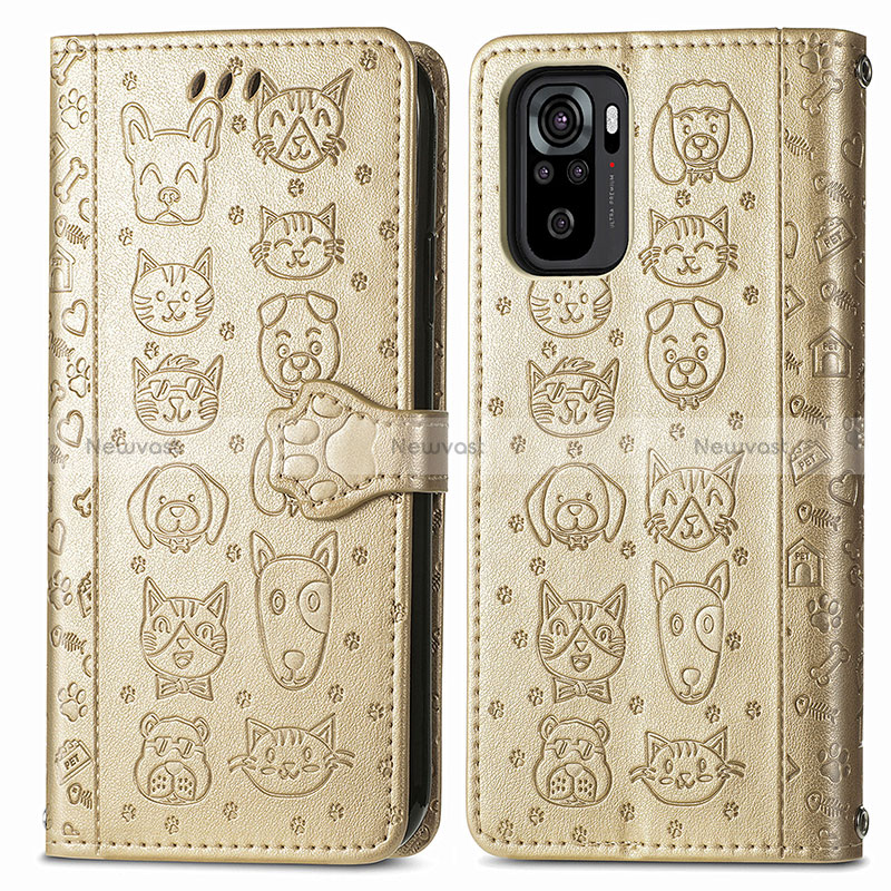 Leather Case Stands Fashionable Pattern Flip Cover Holder S03D for Xiaomi Poco M5S Gold