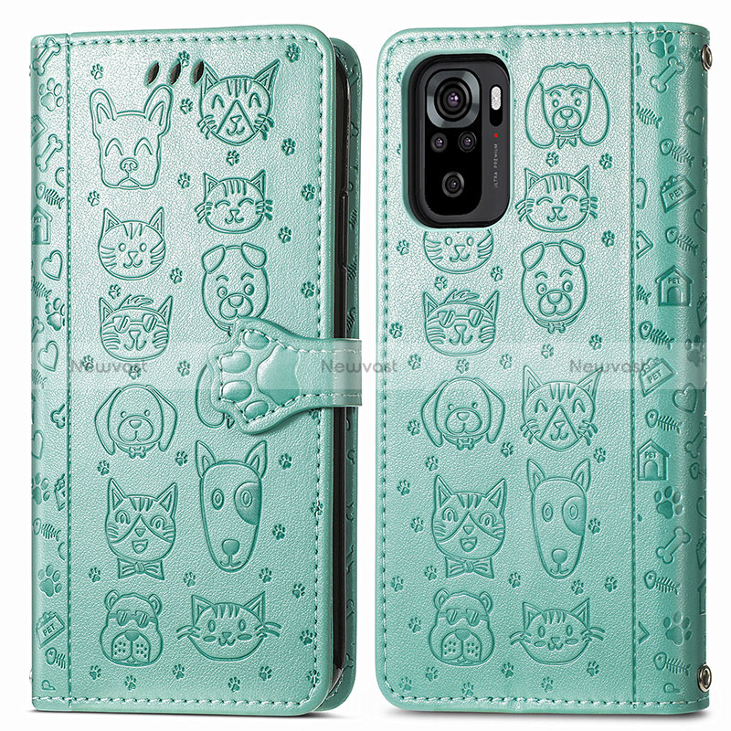 Leather Case Stands Fashionable Pattern Flip Cover Holder S03D for Xiaomi Poco M5S Green