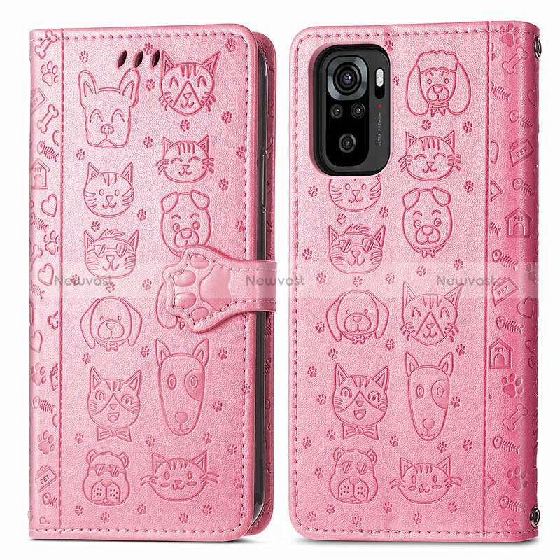 Leather Case Stands Fashionable Pattern Flip Cover Holder S03D for Xiaomi Poco M5S Pink