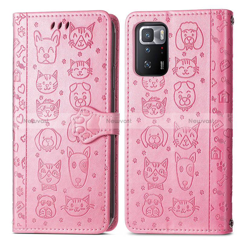 Leather Case Stands Fashionable Pattern Flip Cover Holder S03D for Xiaomi Poco X3 GT 5G Pink