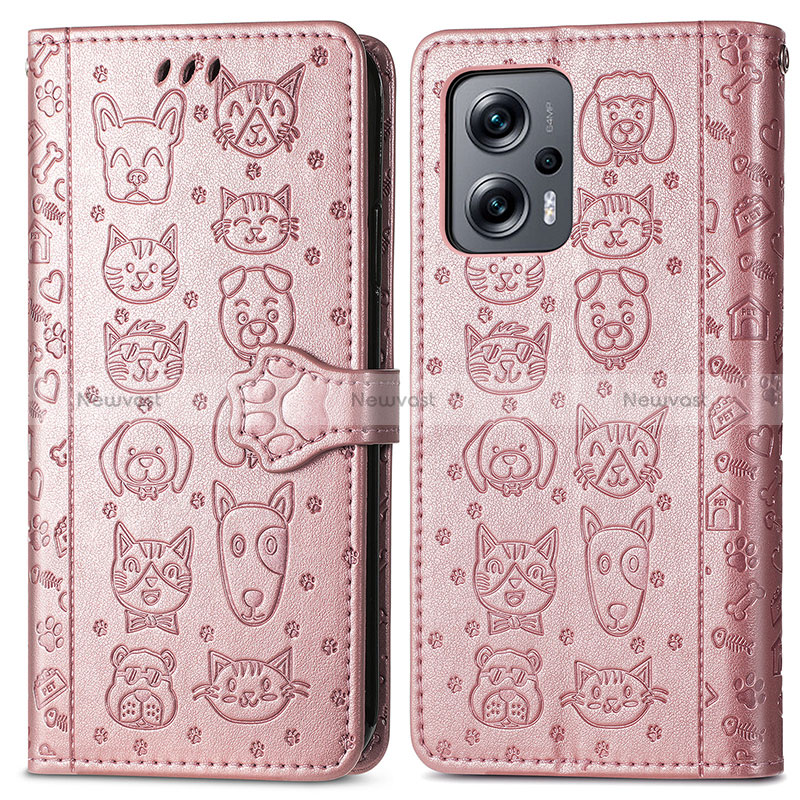 Leather Case Stands Fashionable Pattern Flip Cover Holder S03D for Xiaomi Poco X4 GT 5G Rose Gold