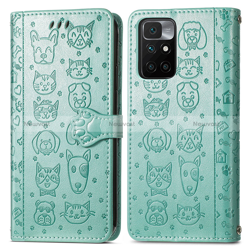 Leather Case Stands Fashionable Pattern Flip Cover Holder S03D for Xiaomi Redmi 10 (2022) Green