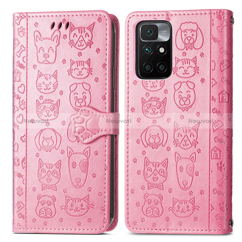 Leather Case Stands Fashionable Pattern Flip Cover Holder S03D for Xiaomi Redmi 10 (2022) Pink