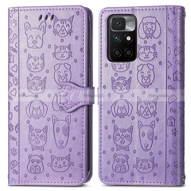 Leather Case Stands Fashionable Pattern Flip Cover Holder S03D for Xiaomi Redmi 10 (2022) Purple