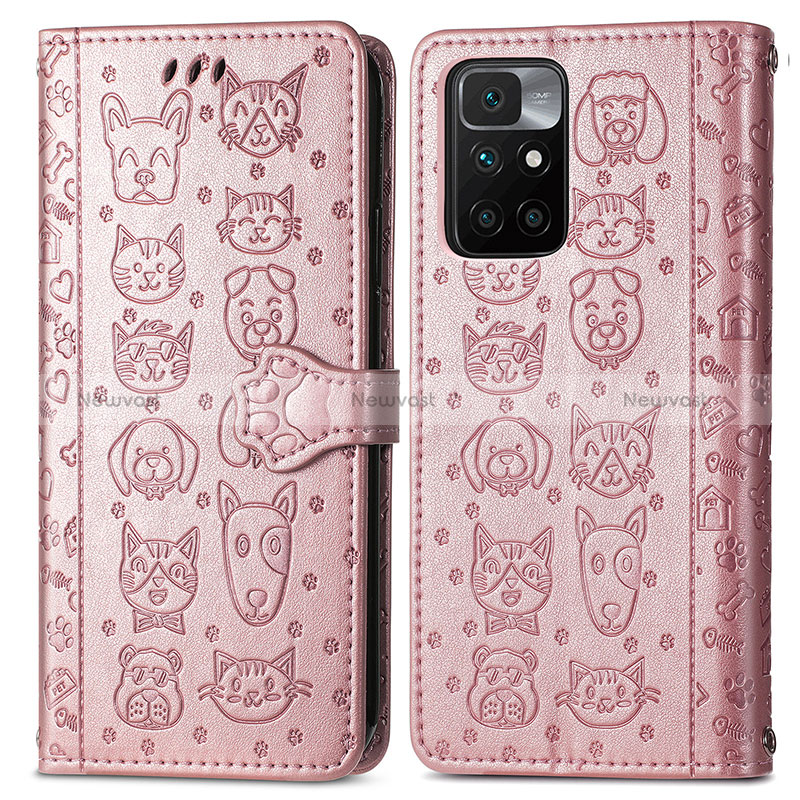 Leather Case Stands Fashionable Pattern Flip Cover Holder S03D for Xiaomi Redmi 10 (2022) Rose Gold