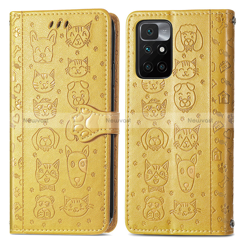 Leather Case Stands Fashionable Pattern Flip Cover Holder S03D for Xiaomi Redmi 10 (2022) Yellow