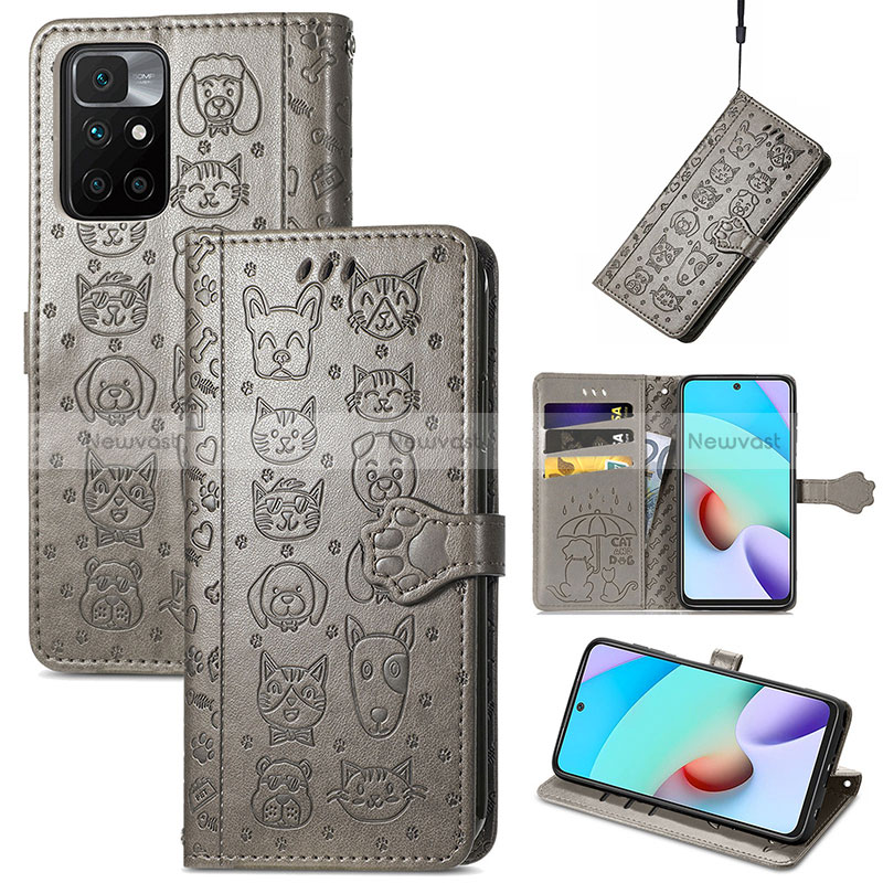 Leather Case Stands Fashionable Pattern Flip Cover Holder S03D for Xiaomi Redmi 10 4G