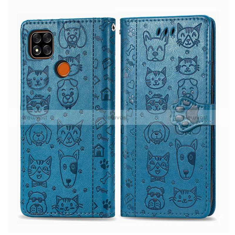 Leather Case Stands Fashionable Pattern Flip Cover Holder S03D for Xiaomi Redmi 10A 4G Blue