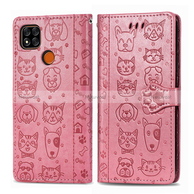 Leather Case Stands Fashionable Pattern Flip Cover Holder S03D for Xiaomi Redmi 10A 4G Pink