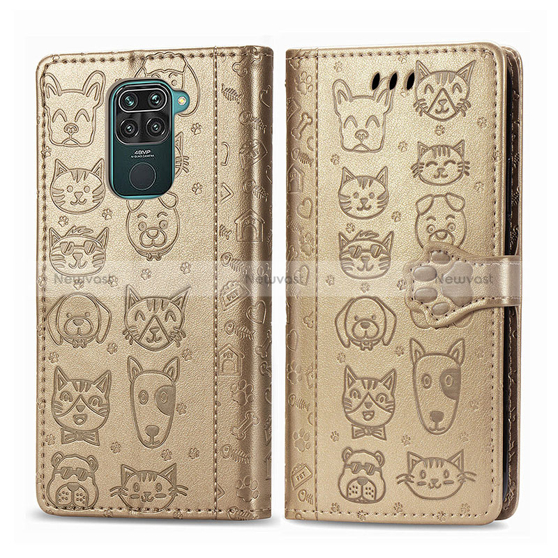 Leather Case Stands Fashionable Pattern Flip Cover Holder S03D for Xiaomi Redmi 10X 4G Gold