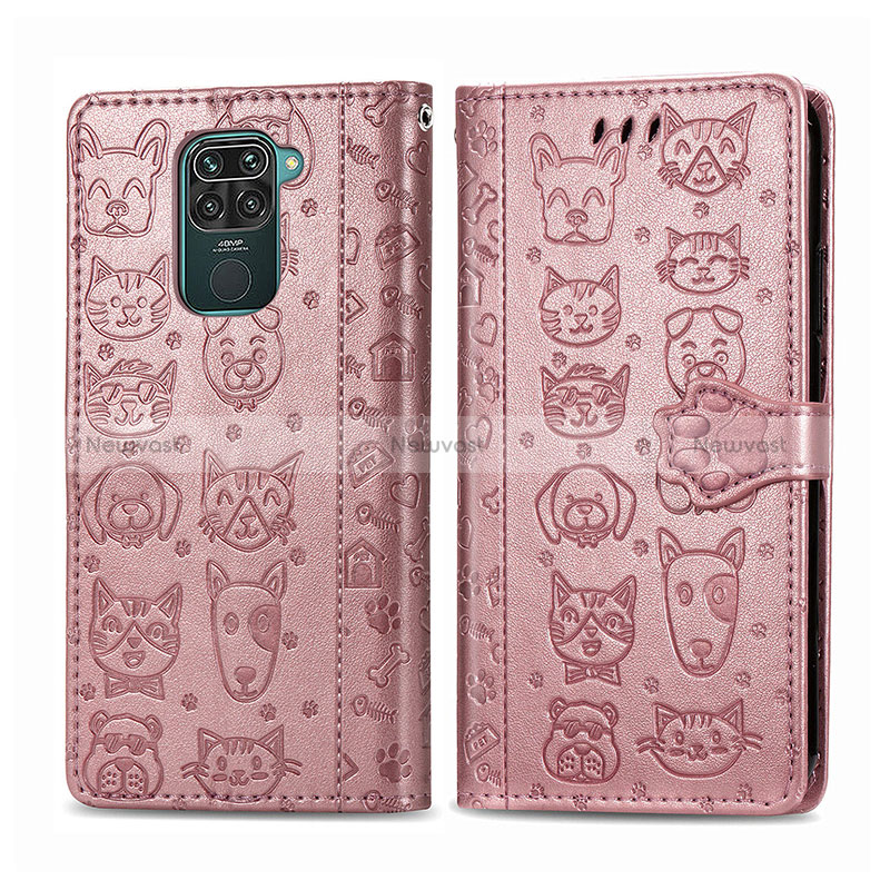 Leather Case Stands Fashionable Pattern Flip Cover Holder S03D for Xiaomi Redmi 10X 4G Rose Gold