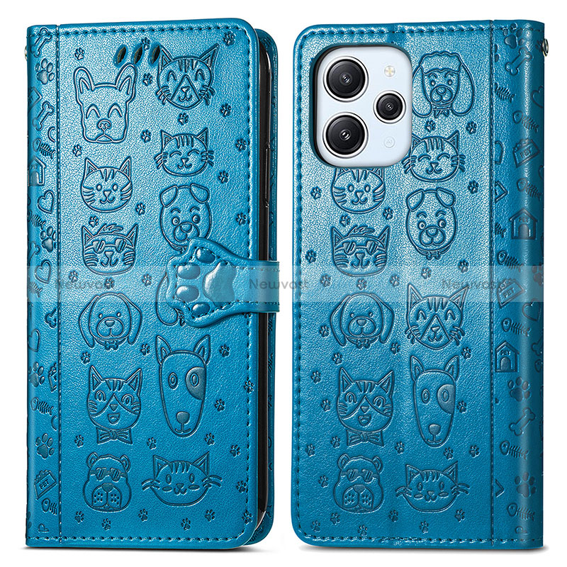 Leather Case Stands Fashionable Pattern Flip Cover Holder S03D for Xiaomi Redmi 12 4G Blue