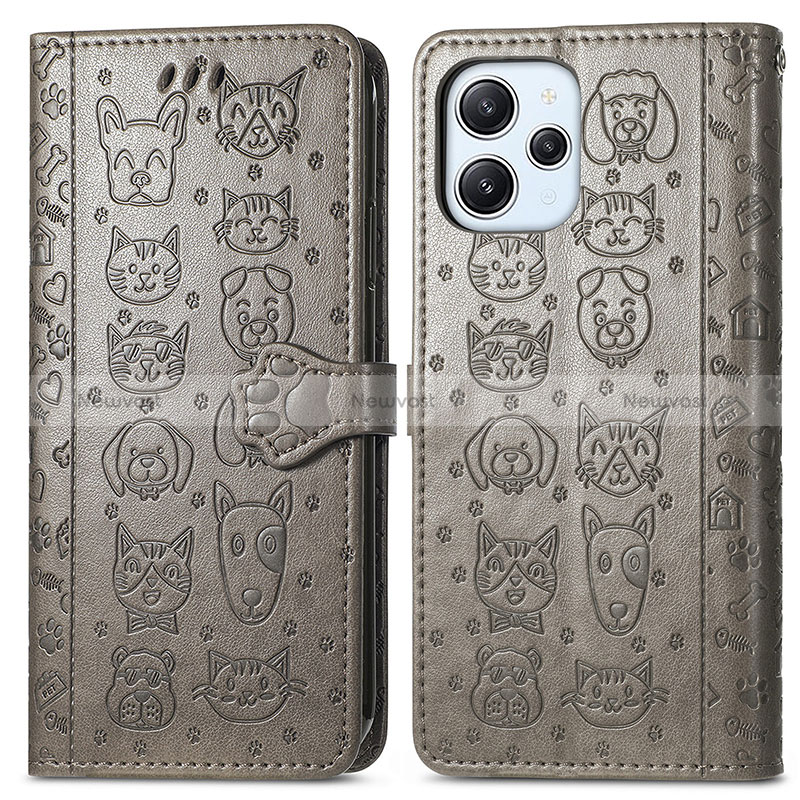 Leather Case Stands Fashionable Pattern Flip Cover Holder S03D for Xiaomi Redmi 12 4G Gray