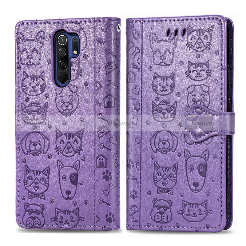 Leather Case Stands Fashionable Pattern Flip Cover Holder S03D for Xiaomi Redmi 9 Purple