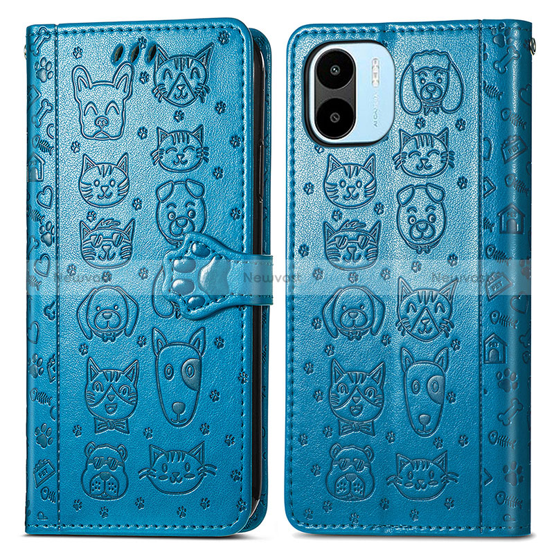 Leather Case Stands Fashionable Pattern Flip Cover Holder S03D for Xiaomi Redmi A2 Blue