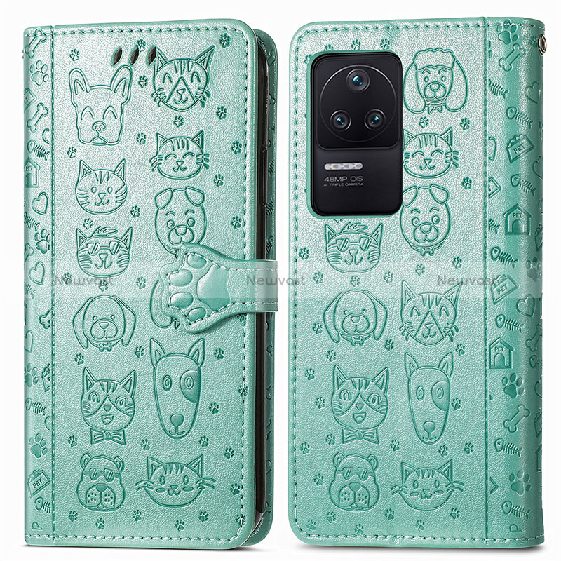 Leather Case Stands Fashionable Pattern Flip Cover Holder S03D for Xiaomi Redmi K40S 5G Green