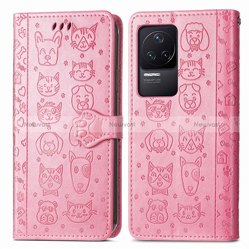 Leather Case Stands Fashionable Pattern Flip Cover Holder S03D for Xiaomi Redmi K50 5G Pink