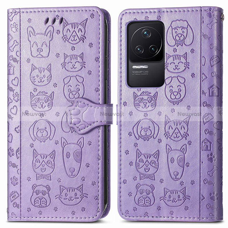 Leather Case Stands Fashionable Pattern Flip Cover Holder S03D for Xiaomi Redmi K50 5G Purple