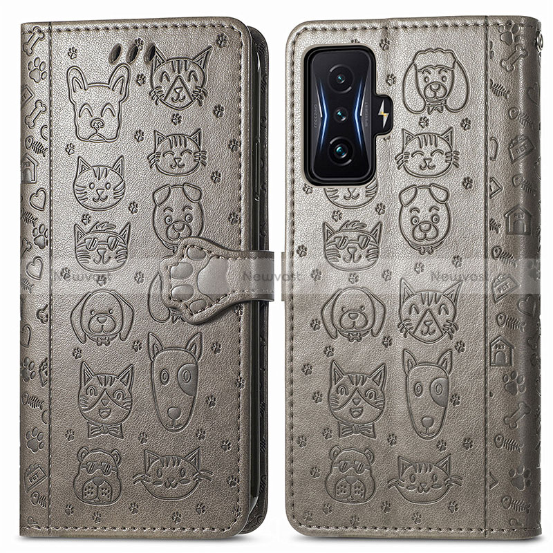 Leather Case Stands Fashionable Pattern Flip Cover Holder S03D for Xiaomi Redmi K50 Gaming AMG F1 5G Gray