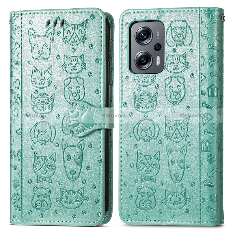 Leather Case Stands Fashionable Pattern Flip Cover Holder S03D for Xiaomi Redmi K50i 5G Green