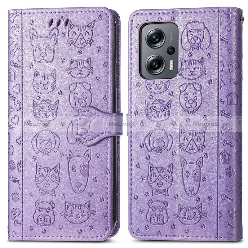 Leather Case Stands Fashionable Pattern Flip Cover Holder S03D for Xiaomi Redmi K50i 5G Purple