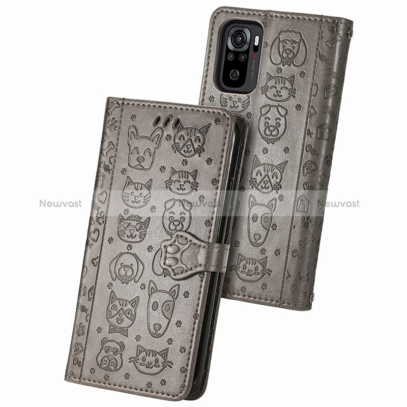 Leather Case Stands Fashionable Pattern Flip Cover Holder S03D for Xiaomi Redmi Note 10 4G