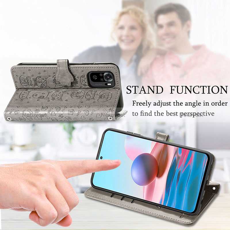 Leather Case Stands Fashionable Pattern Flip Cover Holder S03D for Xiaomi Redmi Note 10 4G